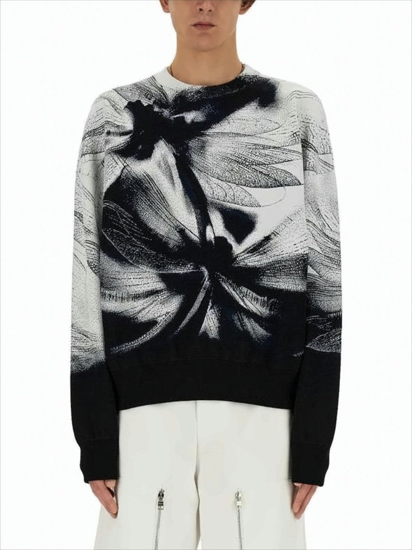 Monochrome Abstract Dragonfly Motif Sweater