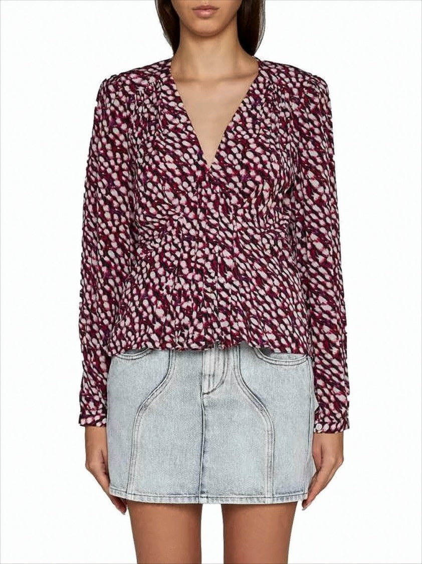 Abstract Burgundy Blouse with Fitted Waist