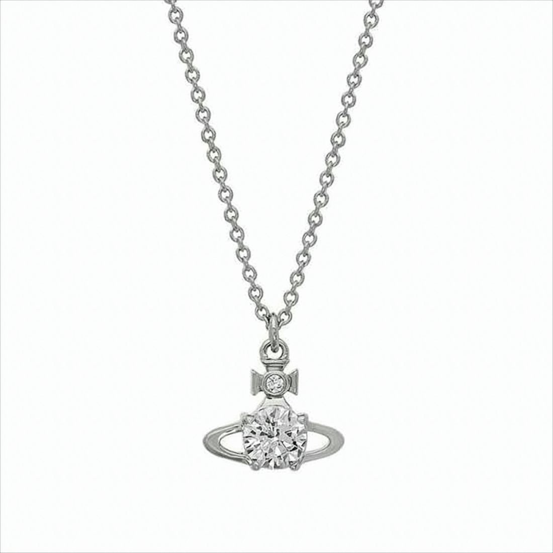 Stylized Planet Pendant Necklace with Cubic Zirconia