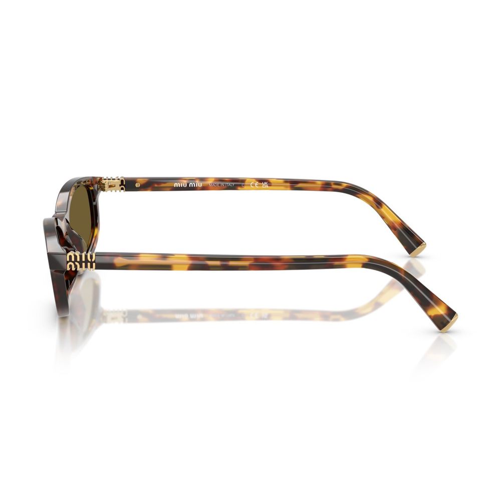 Slim Honey Havana Geometric Sunglasses with Metal Logo