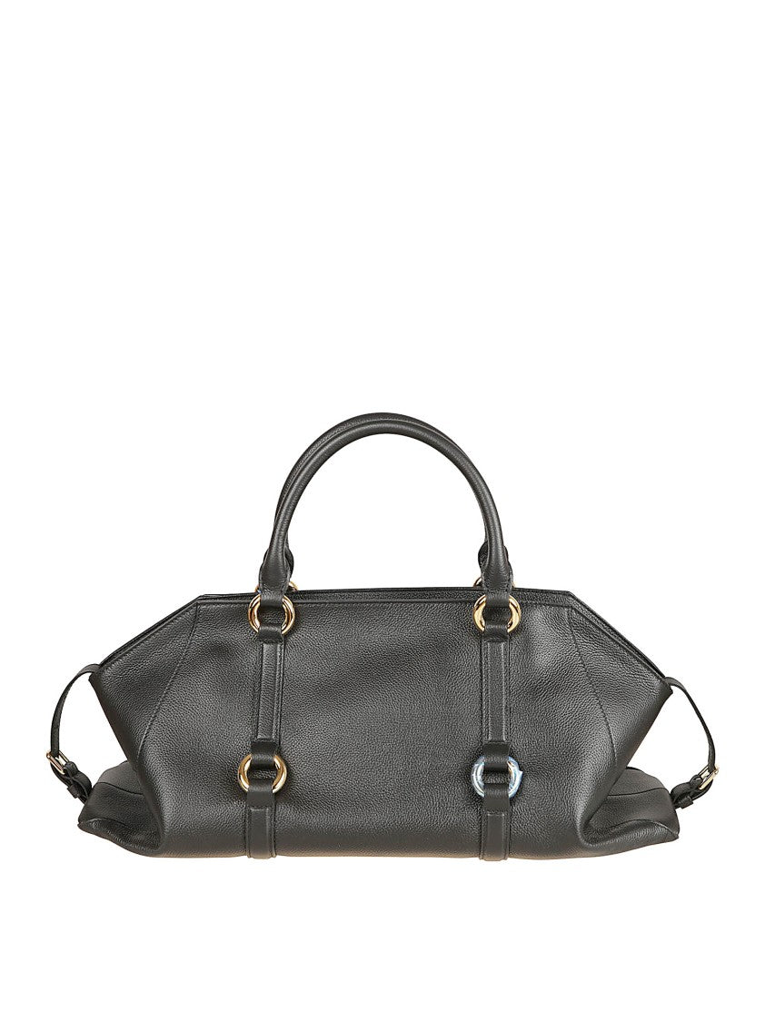 Elongated Black Calfskin Farringdon Bag With Gold Accents