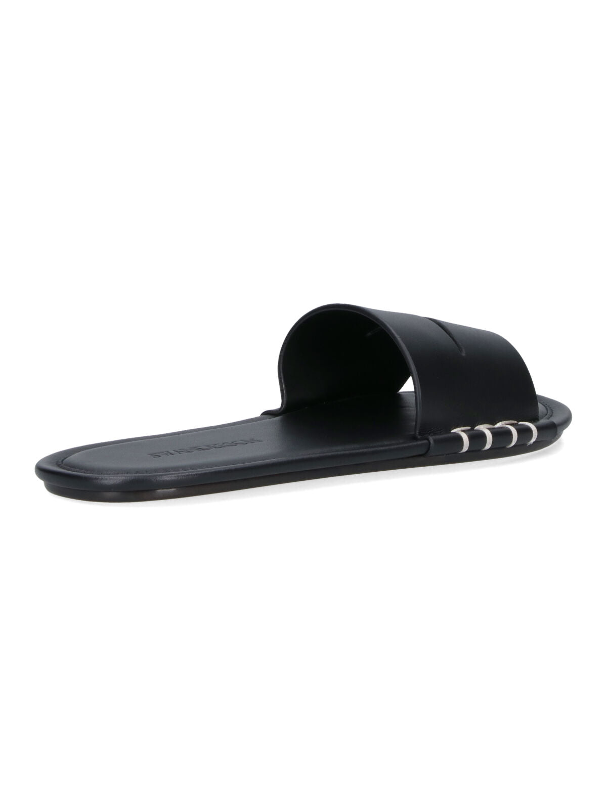 Open-Toe Calf Leather Slides with Contrast Stitching