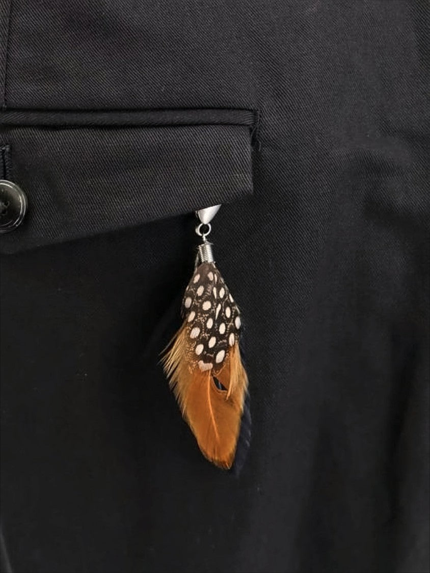 Tailored Black Suit Pants With Cropped Length And Feather Charm