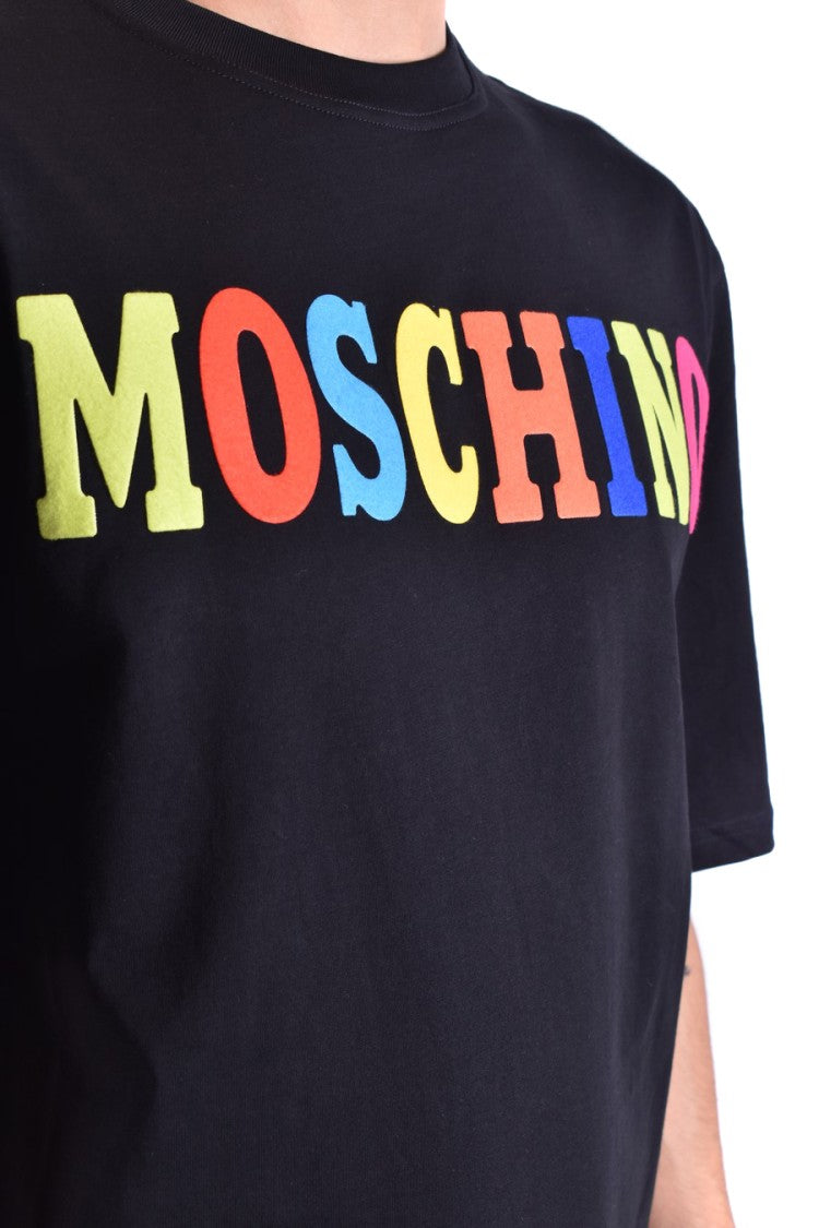 Black Short-Sleeve T-Shirt With Multicolored Logo Detail