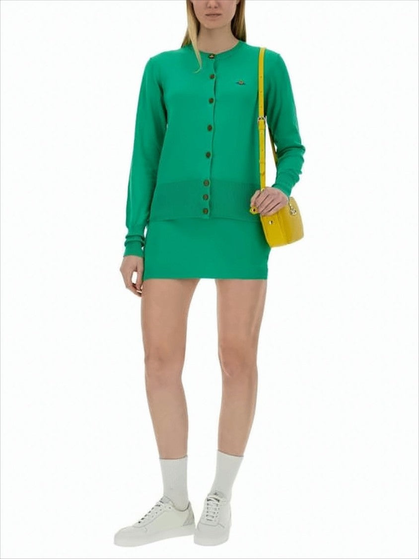 Button-Down Green Cardigan with Ribbed Details