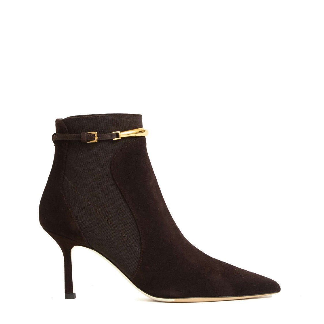 Brown Suede Ankle Boots with Gold Bracelet Strap