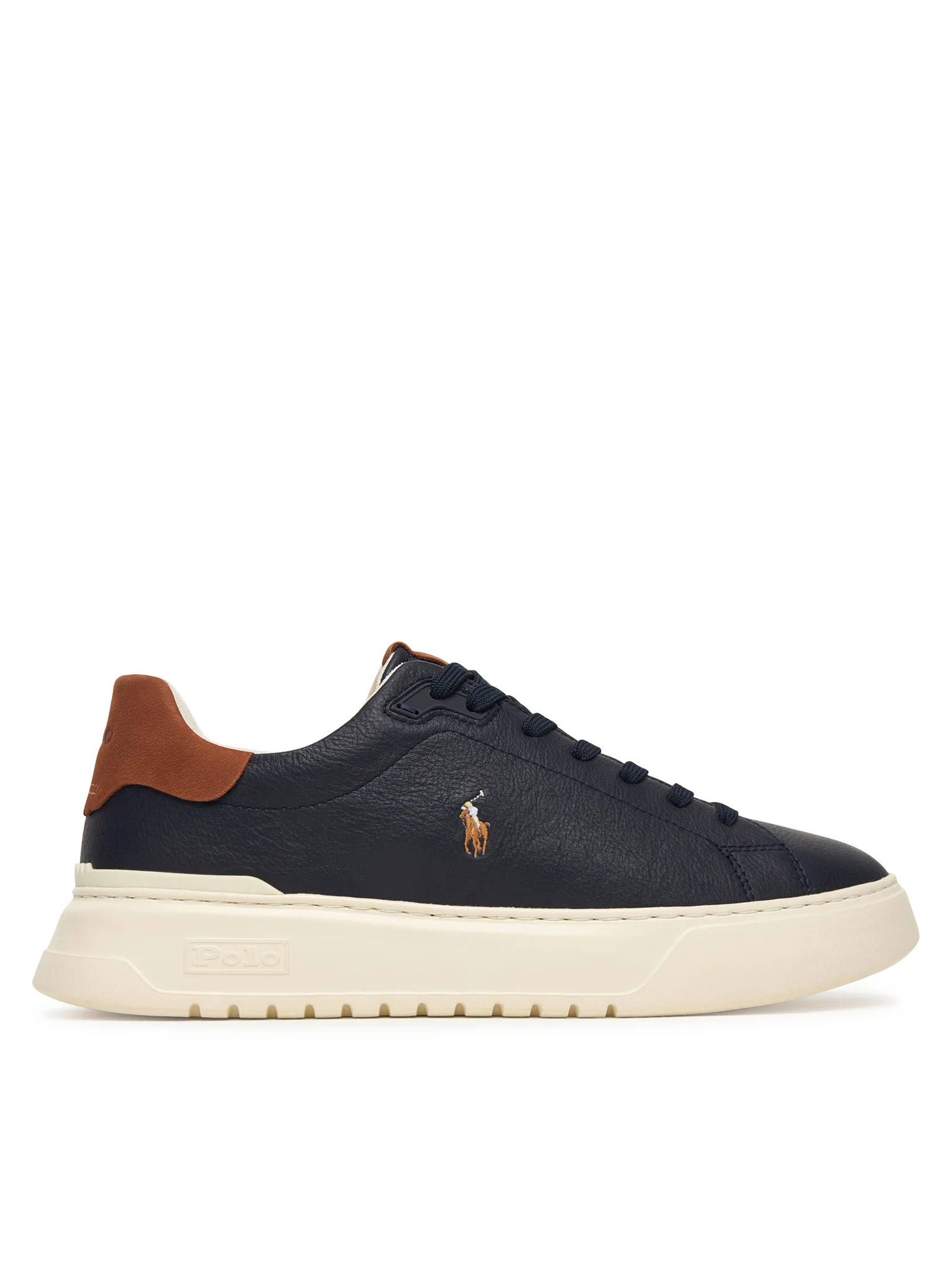 Navy Leather Low-Top Sneakers with Contrasting Brown Accents