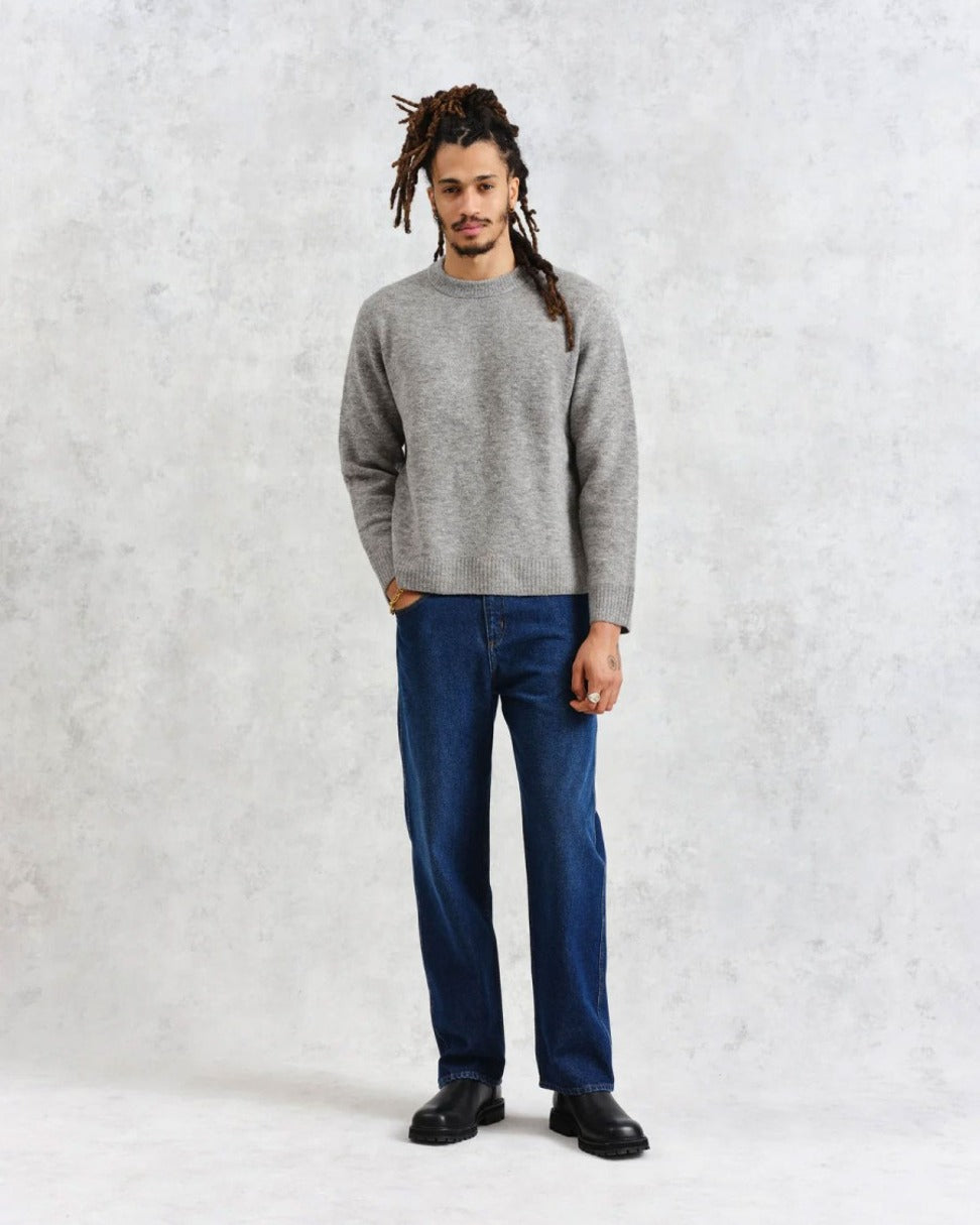 Soft Grey Marl Midweight Knit Crewneck Sweater