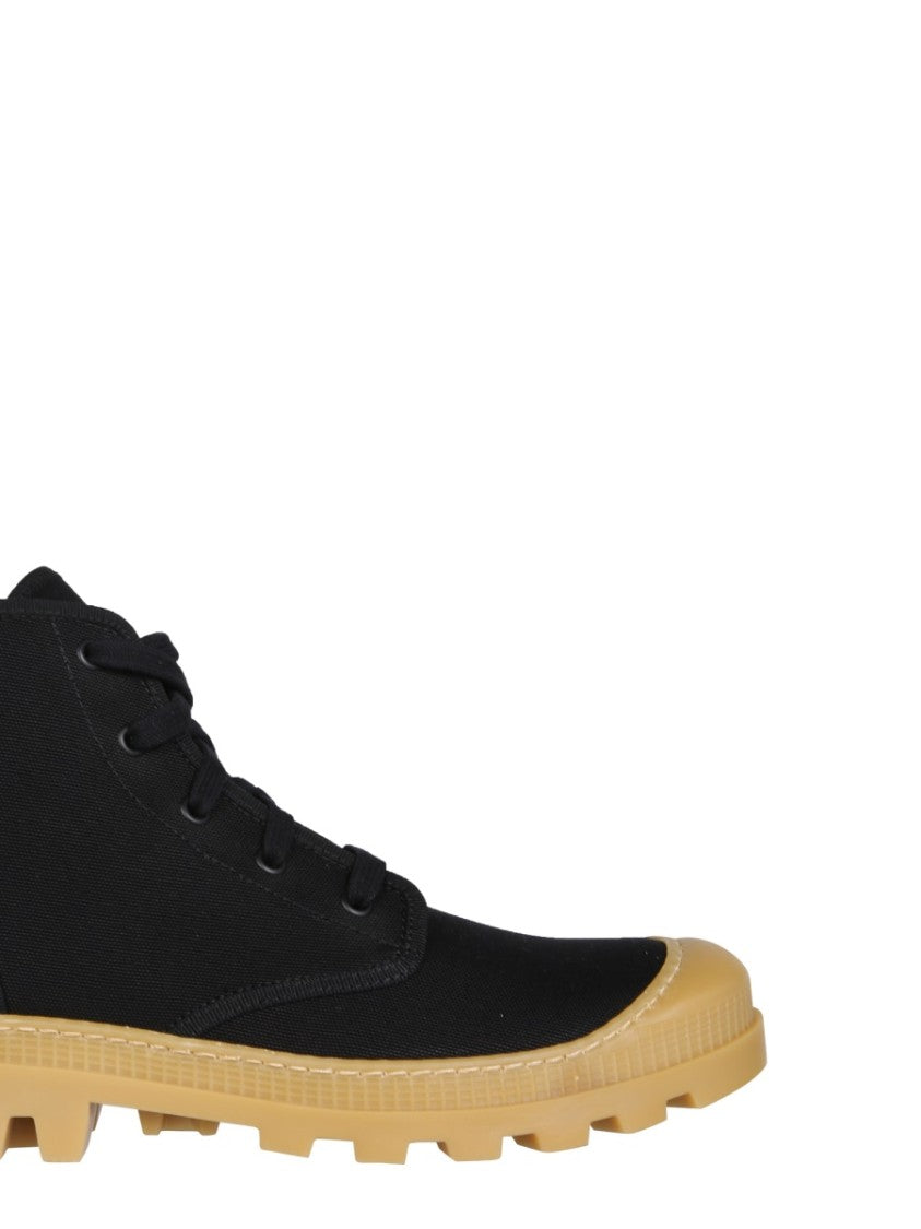 Chunky Sole Black Canvas Hiking Boots