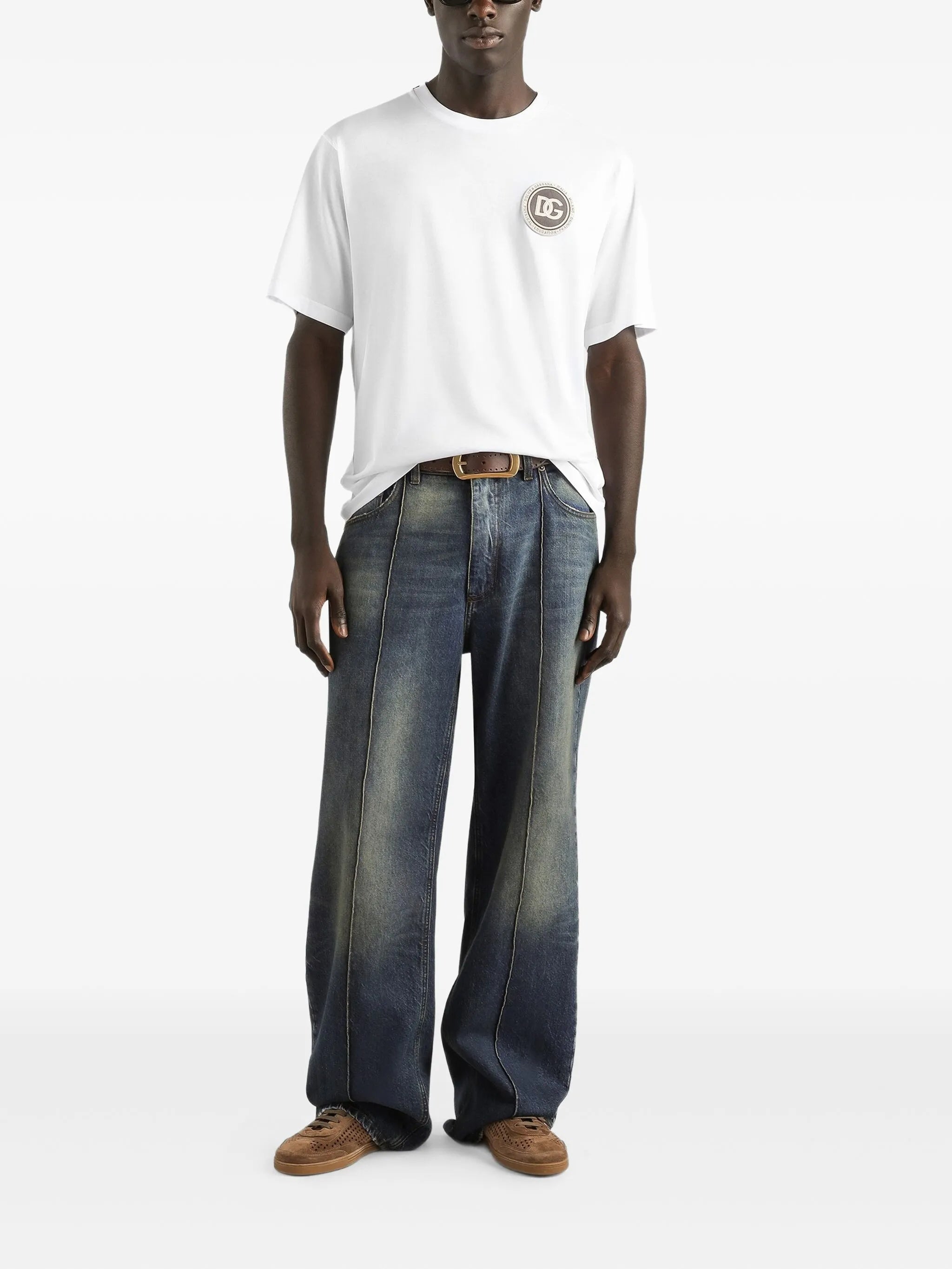 White Relaxed-Fit Cotton Logo Patch T-Shirt