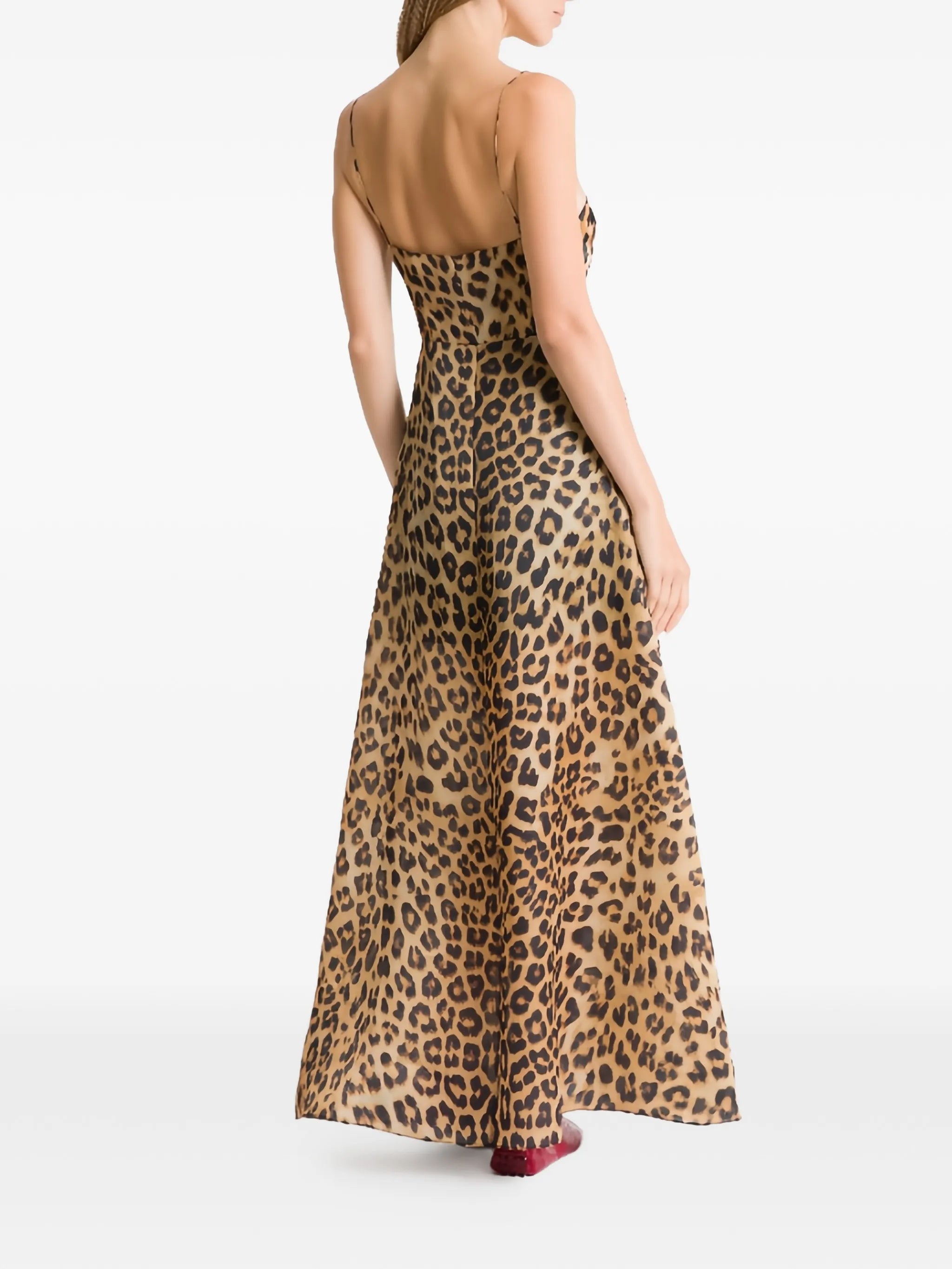 Brown Abito Leopard Print Silk Dress