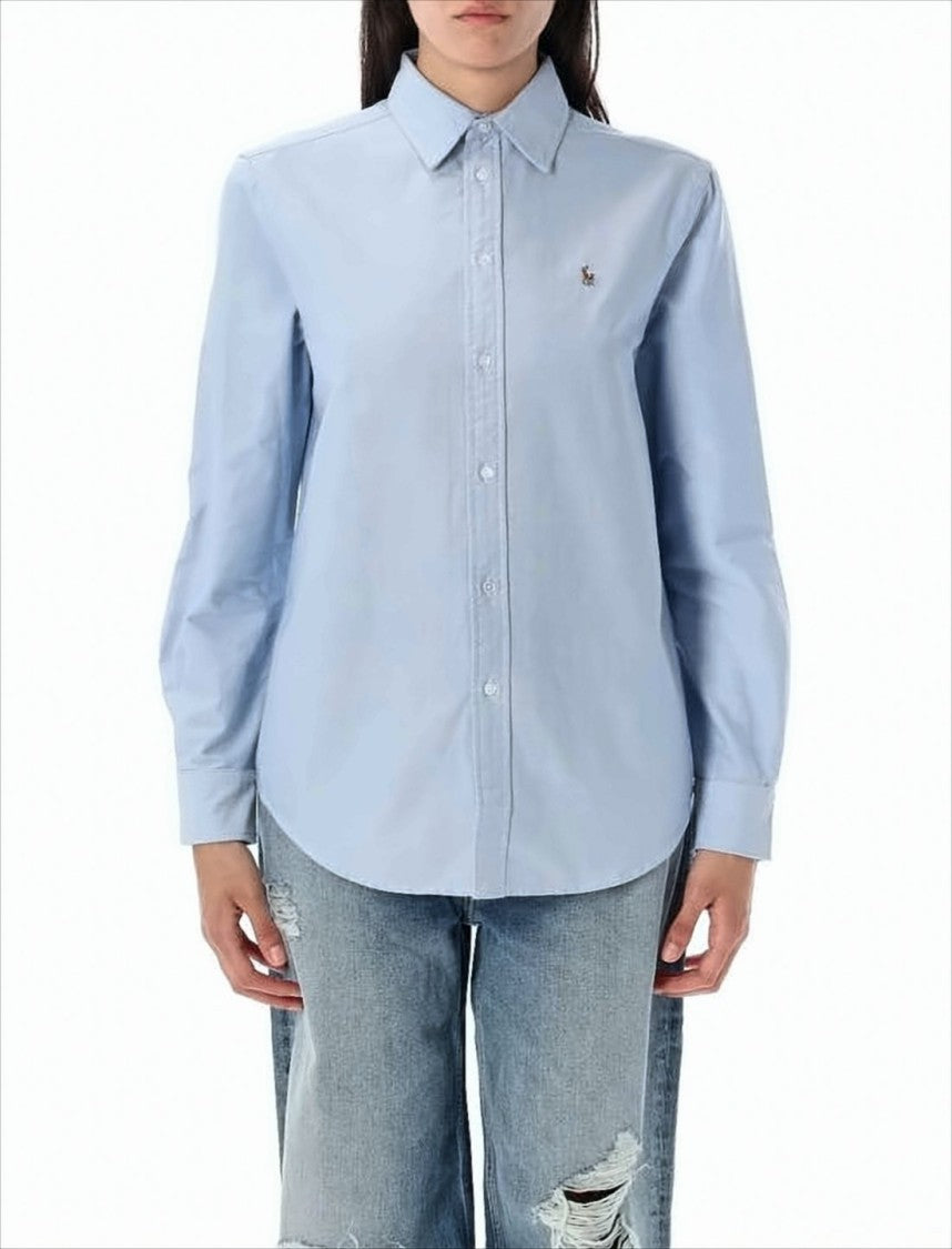 Light Blue Textured Button-Up Shirt with Pointed Collar
