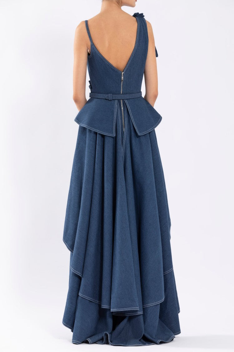 Denim Dress With Floral Embroidery