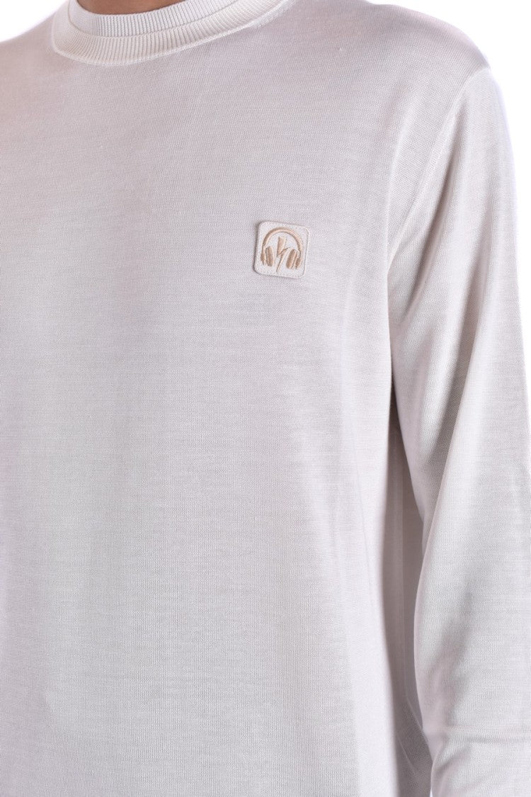 Natural Knit Sweater With Ribbed Details