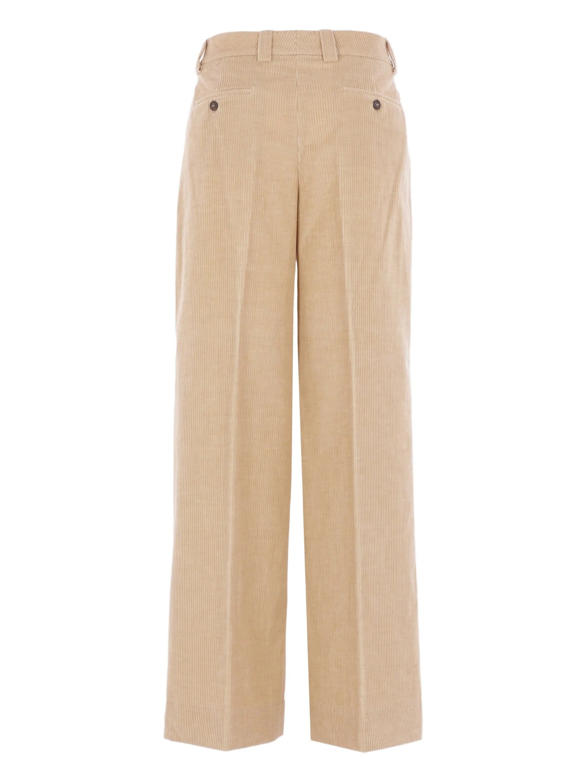 Beige Wide-Leg Textured Corduroy Pants