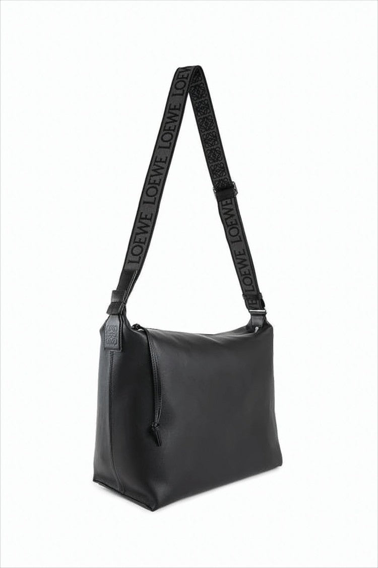 Rectangular Black Cowhide Leather Shoulder Bag