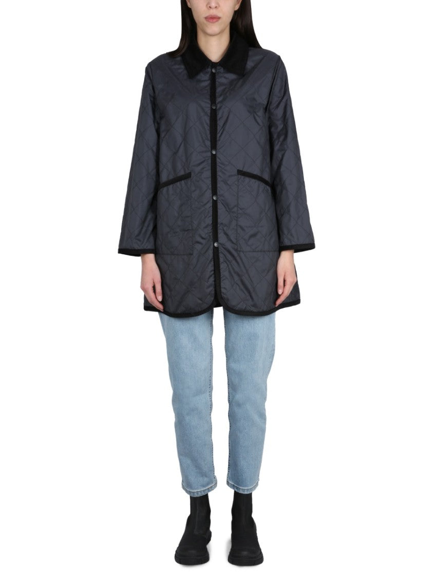 Quilted Nylon Jacket With Velvet Collar