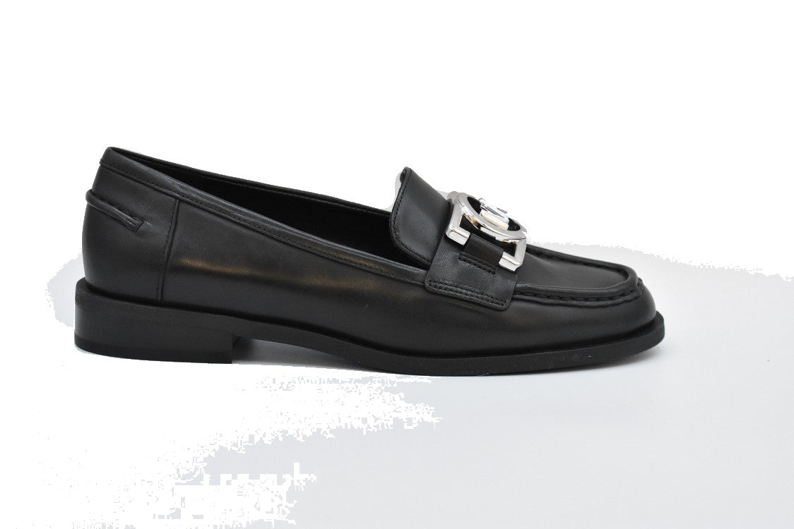 Lace-Up Black Leather Flats With Silver Hardware
