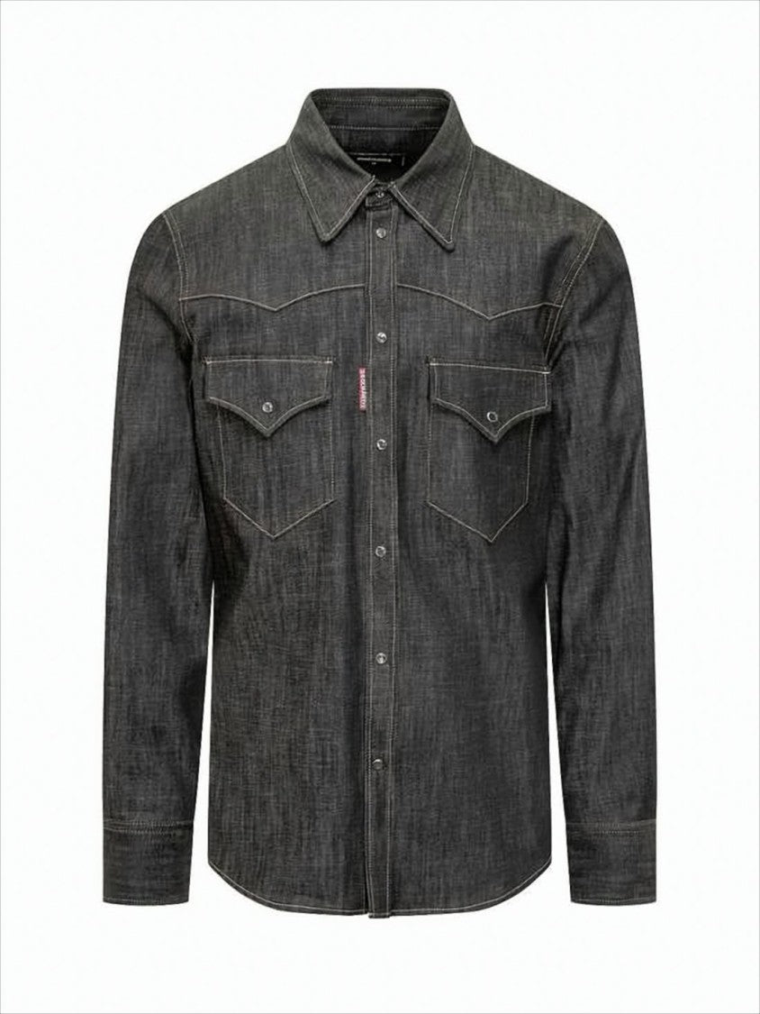 Long-Sleeve Casual Denim Shirt with Pocket Details