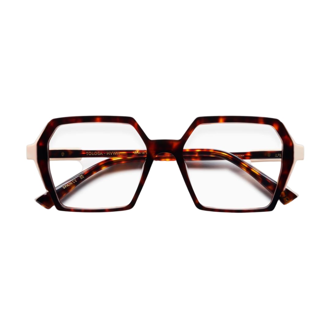 Tolosa Oversized Geometric Tortoiseshell Eyeglasses with Contrasting Temples