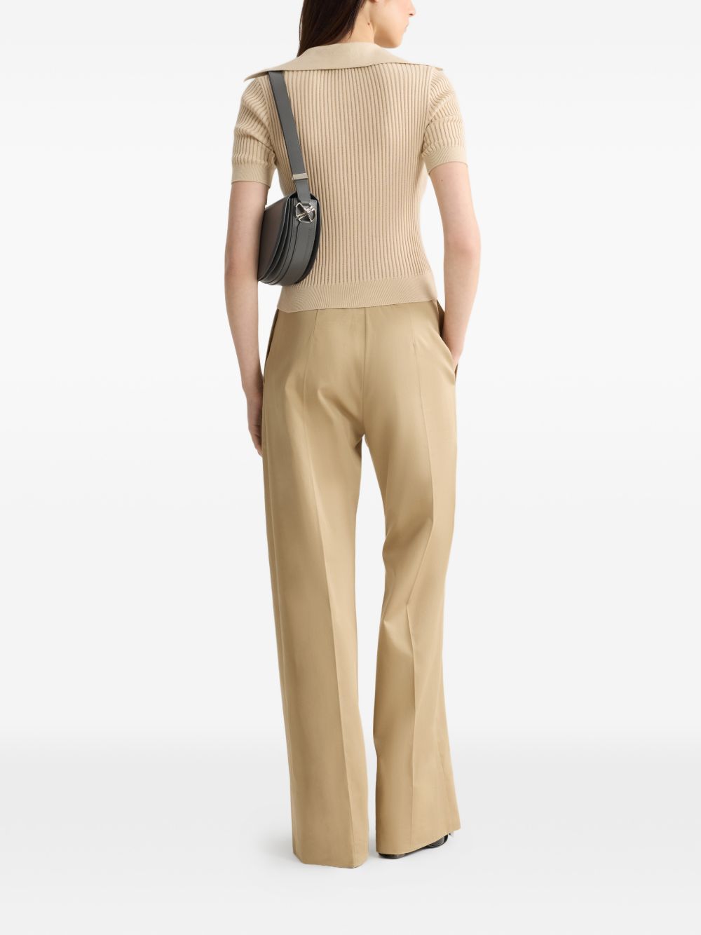 Tailored Short-Sleeved Sweater With Ribbed Texture