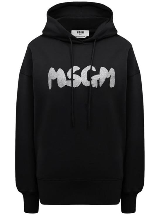 Textured Logo Black Hoodie with Classic Drawstring