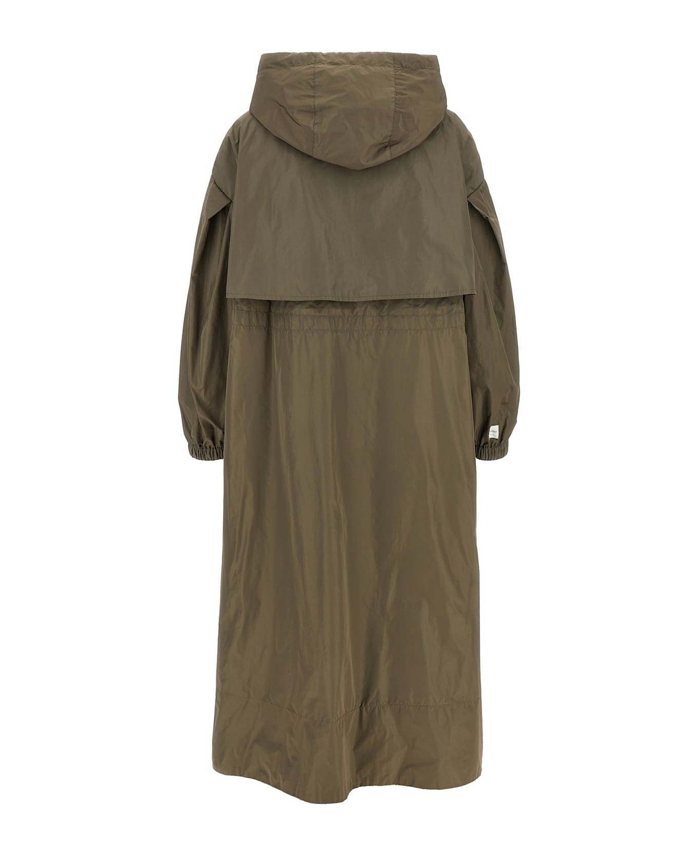 Hooded Long Coat With Gathered Front Details