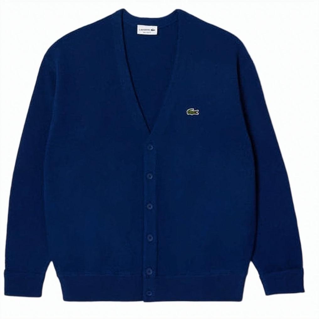 Wool Cardigan with Deep V-Neck and Button-Down Front