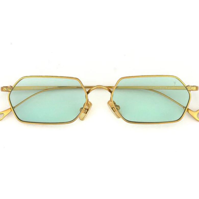 Cavallet C.4-48 Gold-tone Metal Octagonal Sunglasses with Soft Blue-Green Lenses