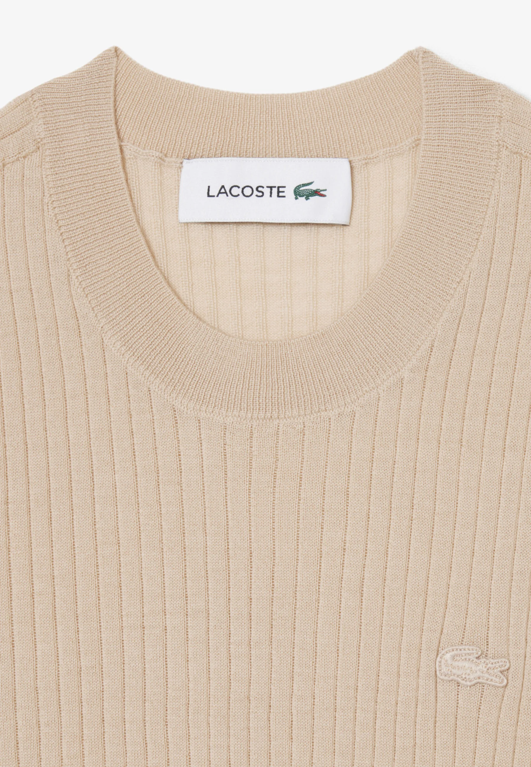 Beige Short Sleeve Ribbed Knit Top