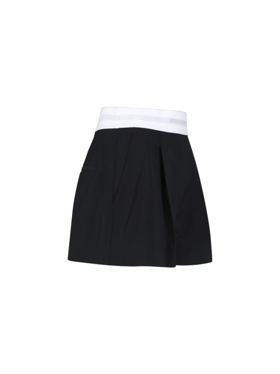 High-Waisted Black Wool Shorts With Elastic Waist