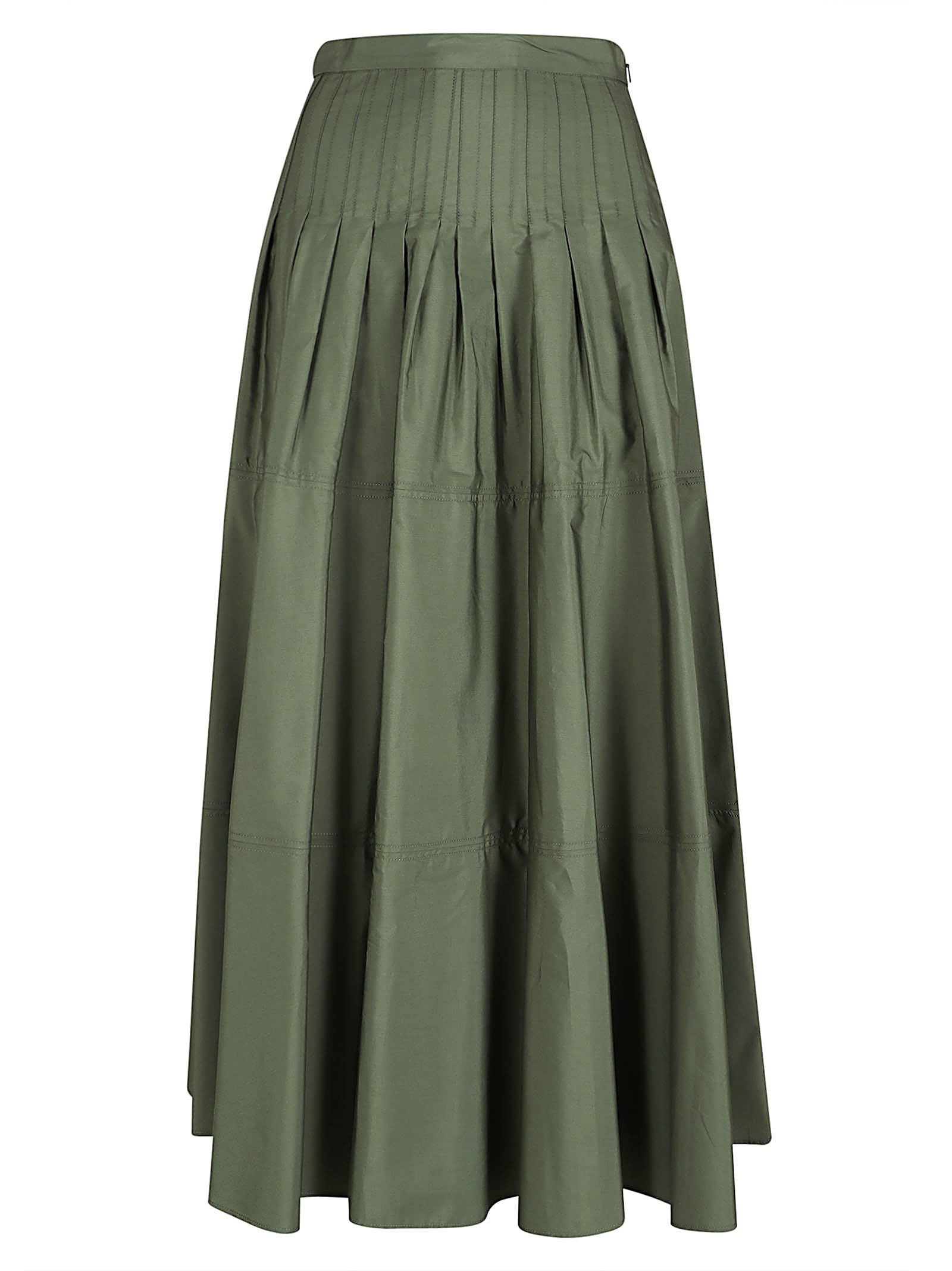 Midi-Length Skirt with Structured Waistband and Pleated Design