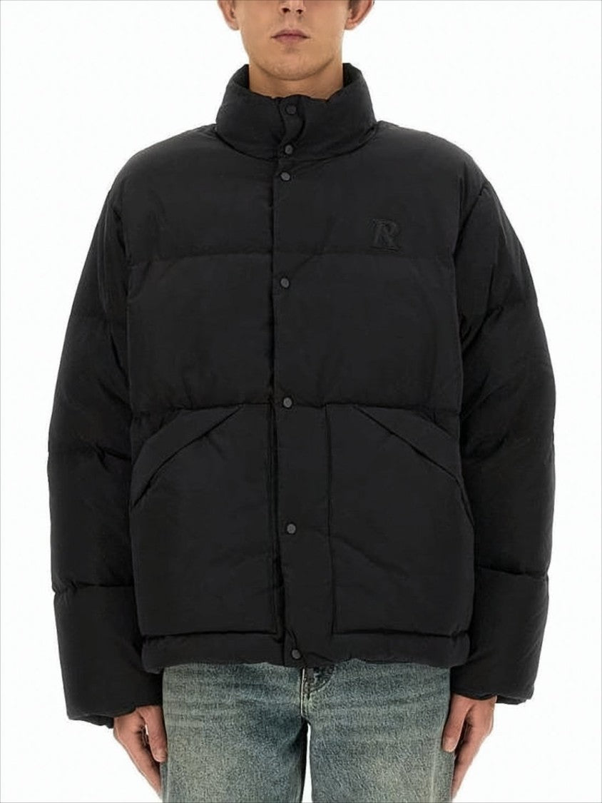Boxy Black Puffer Jacket with High Collar
