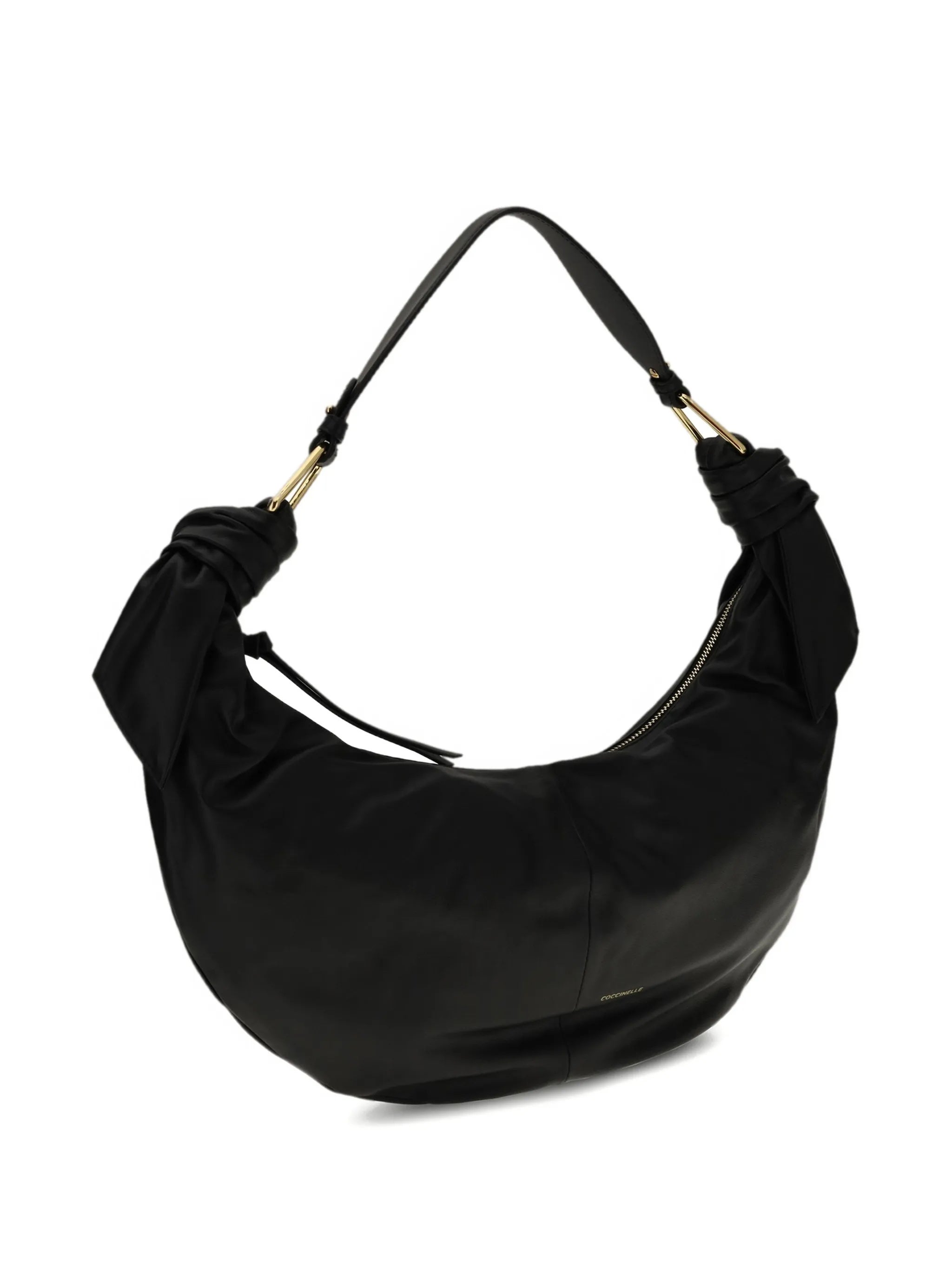 Furoshiki Crescent-Shaped Black Leather Handbag