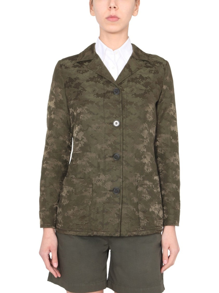 Green Camouflage Patterned Regular Fit Jacket