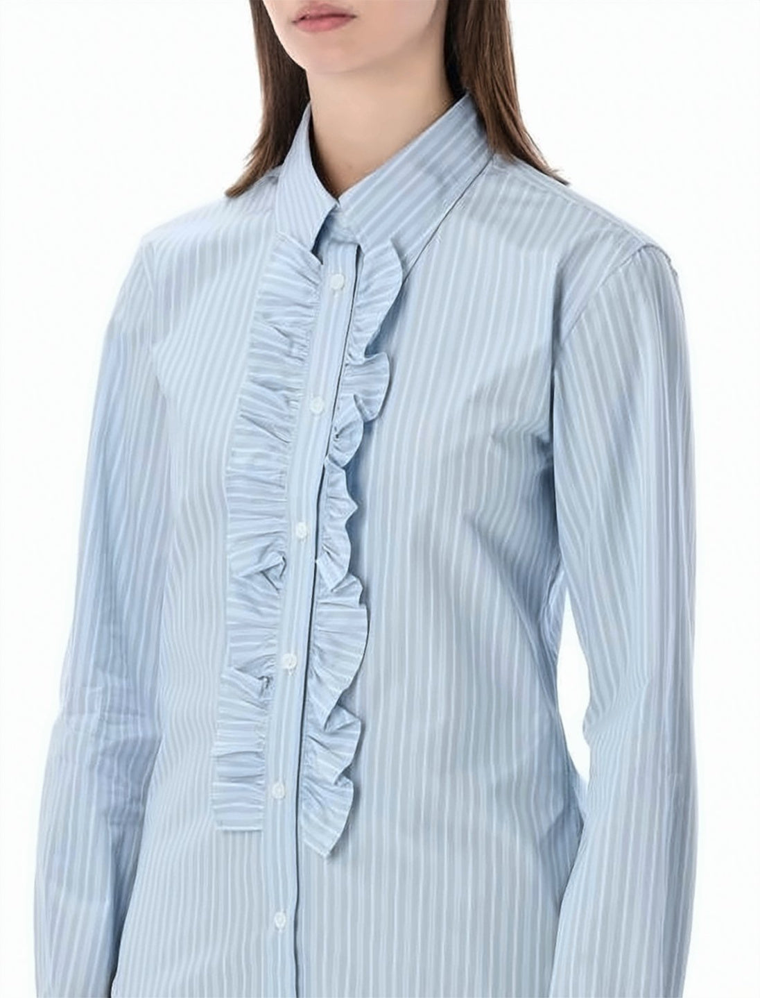 Light Blue Striped Shirt with Ruffled Placke