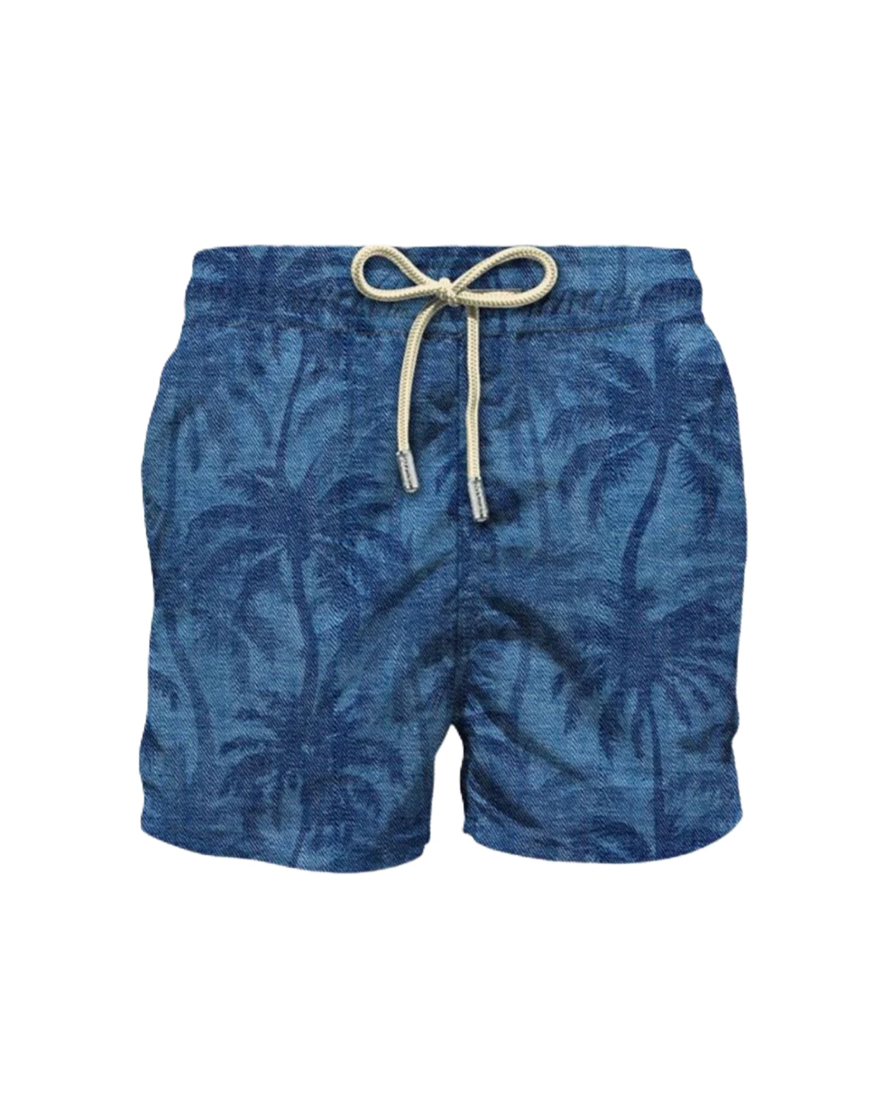 Deep Blue Shorts with Subtle Palm Tree Pattern