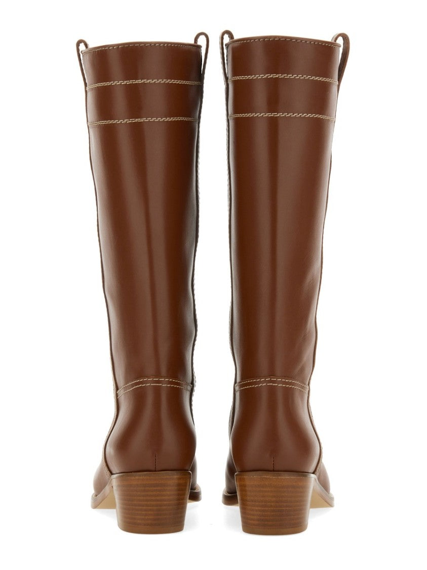 Knee-High Brown Calf Leather Boots
