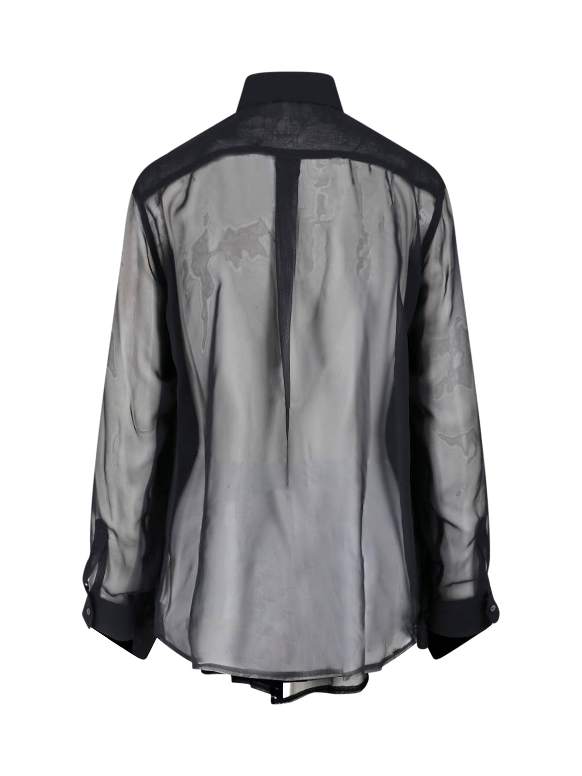 Black Ruffled Long-Sleeve Fabric Shirt