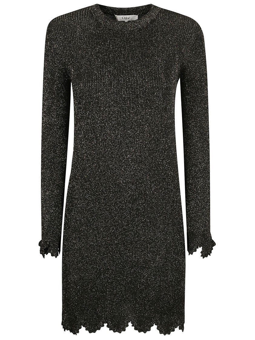 Fitted Black Dress With Metallic Fibers