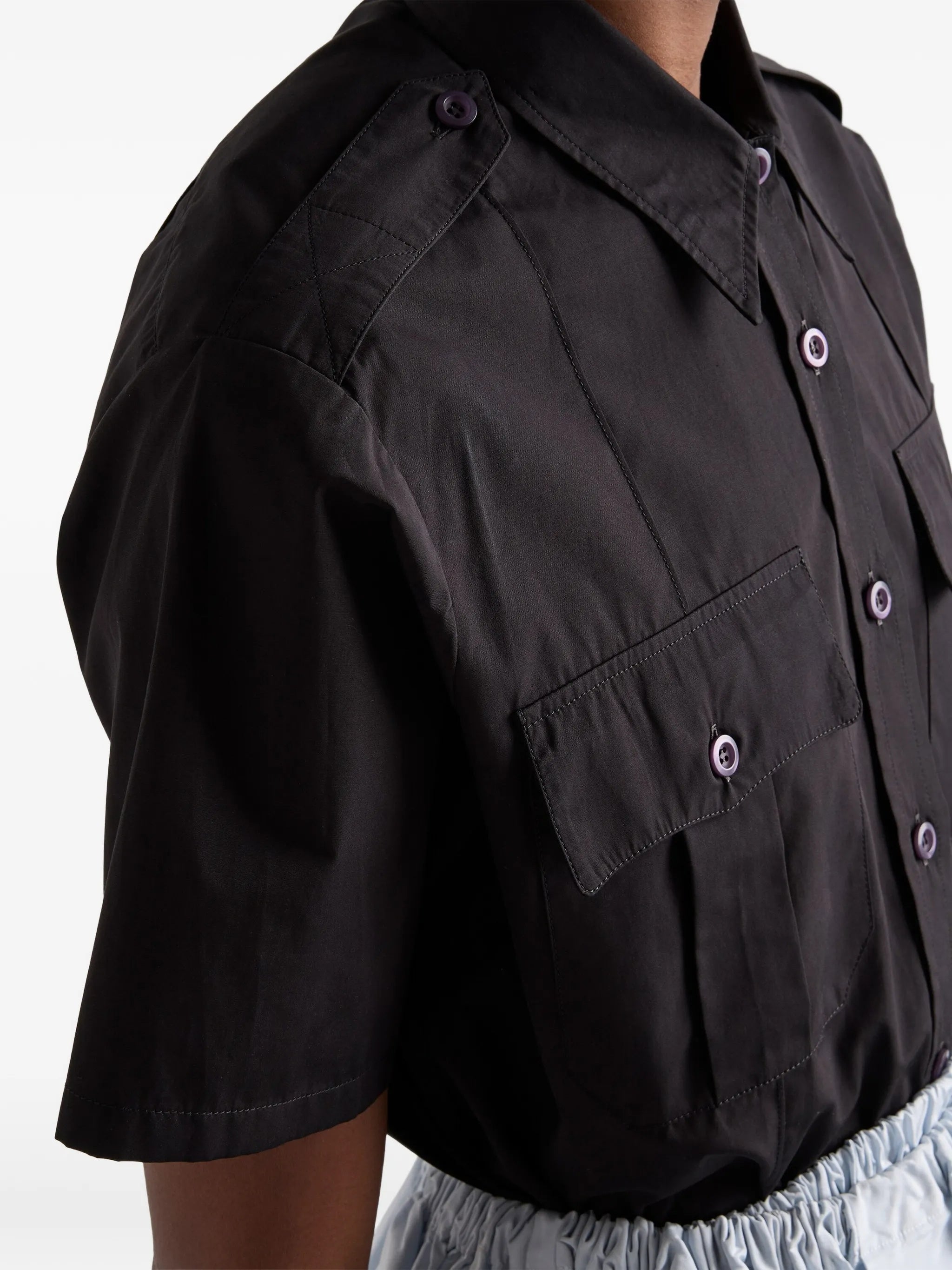 Dark Popeline Boxy Short-Sleeved Shirt