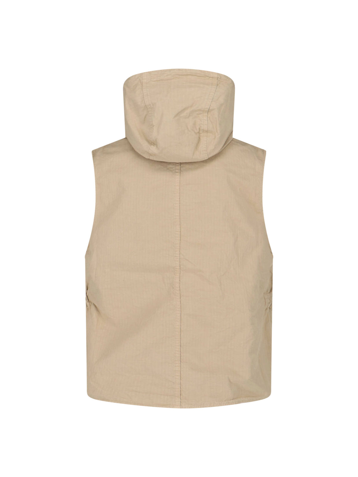 Beige Hooded Cotton Vest Jacket