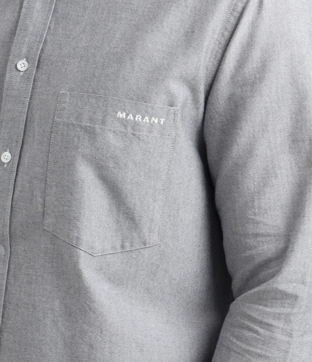 Long-Sleeve Grey Button-Down Shirt with Design