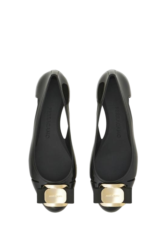Flat Shoes with Glossy Rubber Upper
