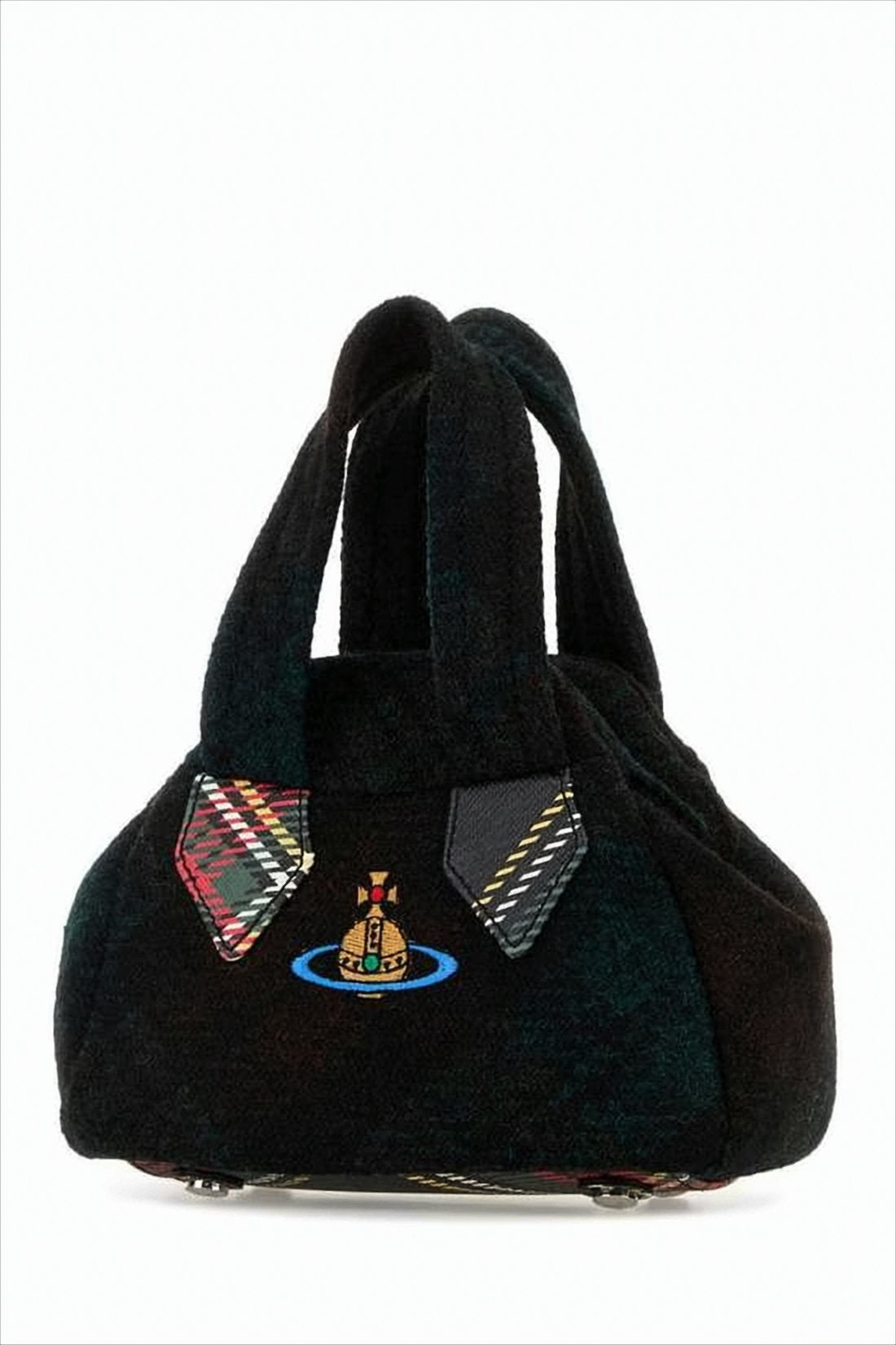 Plush Wool Shoulder Bag with Embroidered Emblem