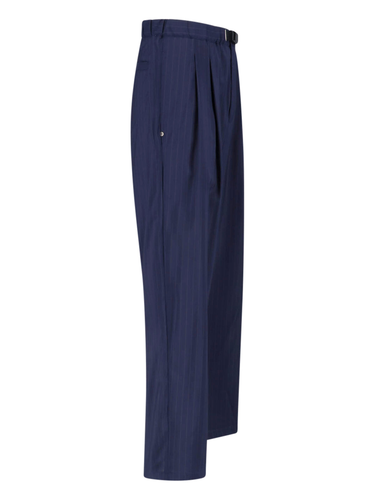 Blue Pinstripe Straight-Leg Wool Trousers