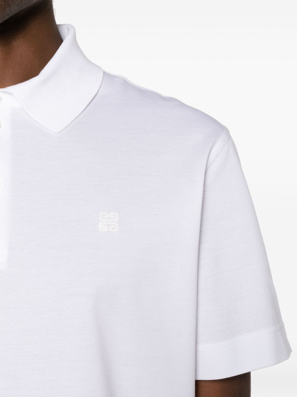 Signature Embroidered White Cotton Piqué Polo Shirt