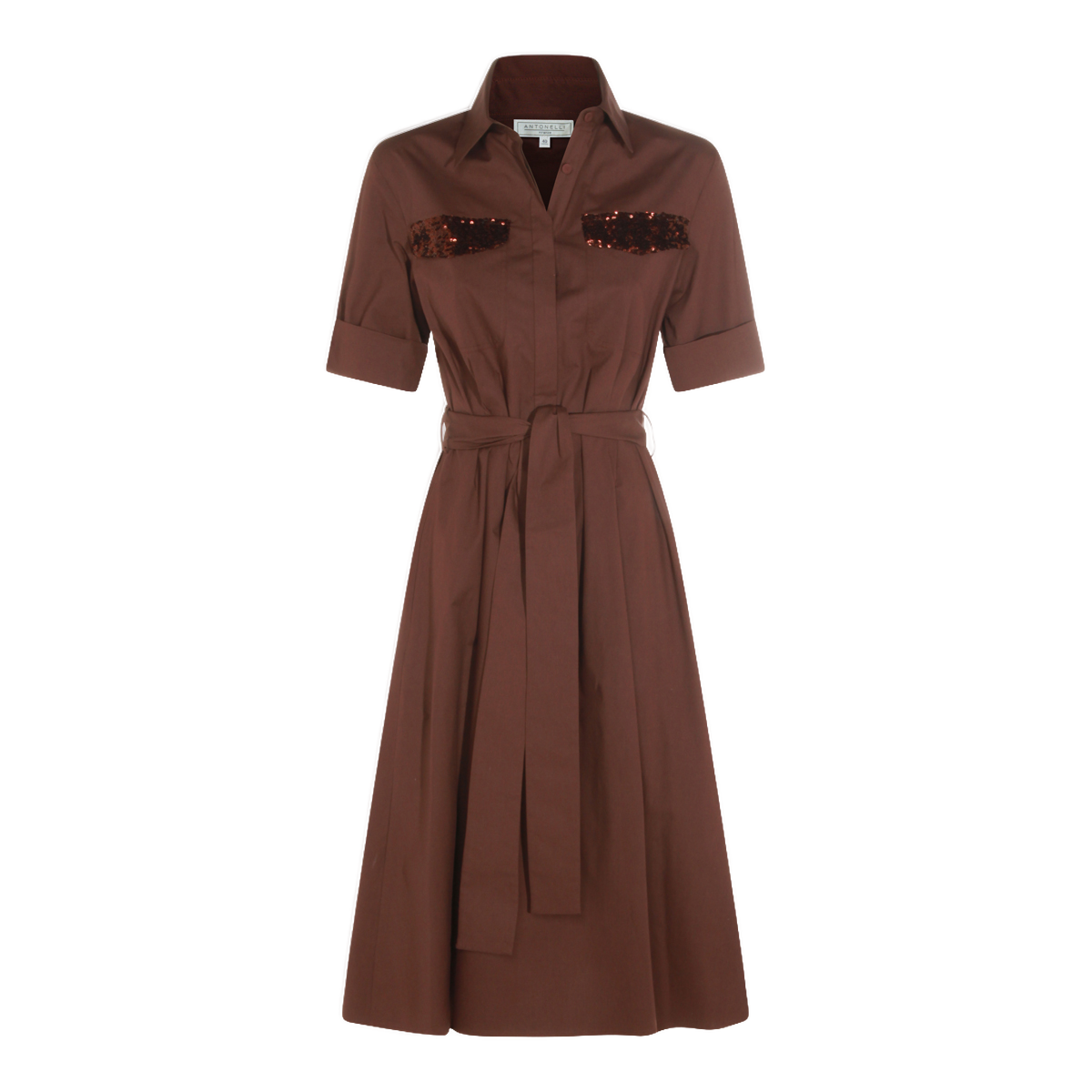 Brown Midi Dress With Shirt Collar