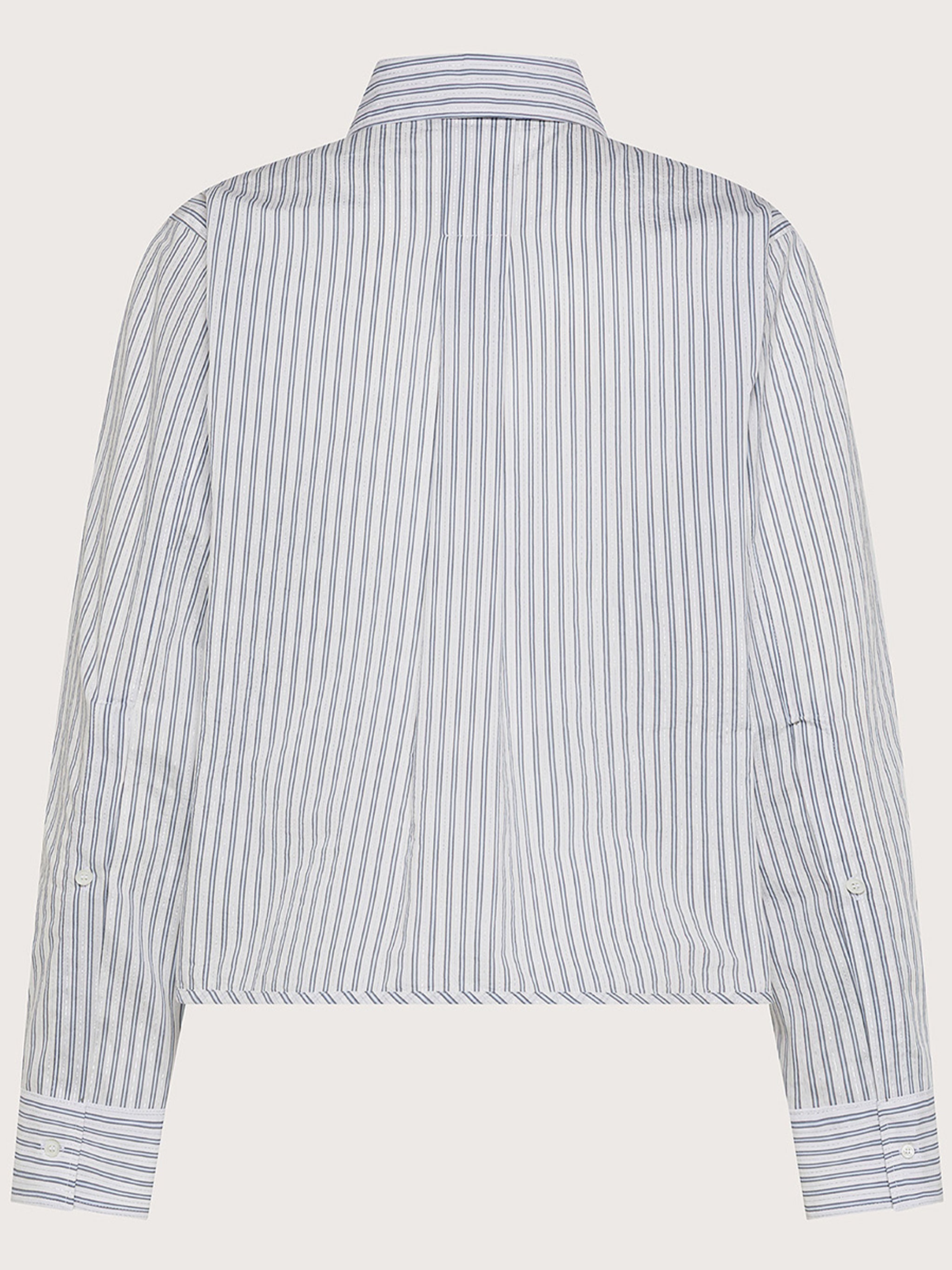 White Cropped Chevron Stripe Shirt