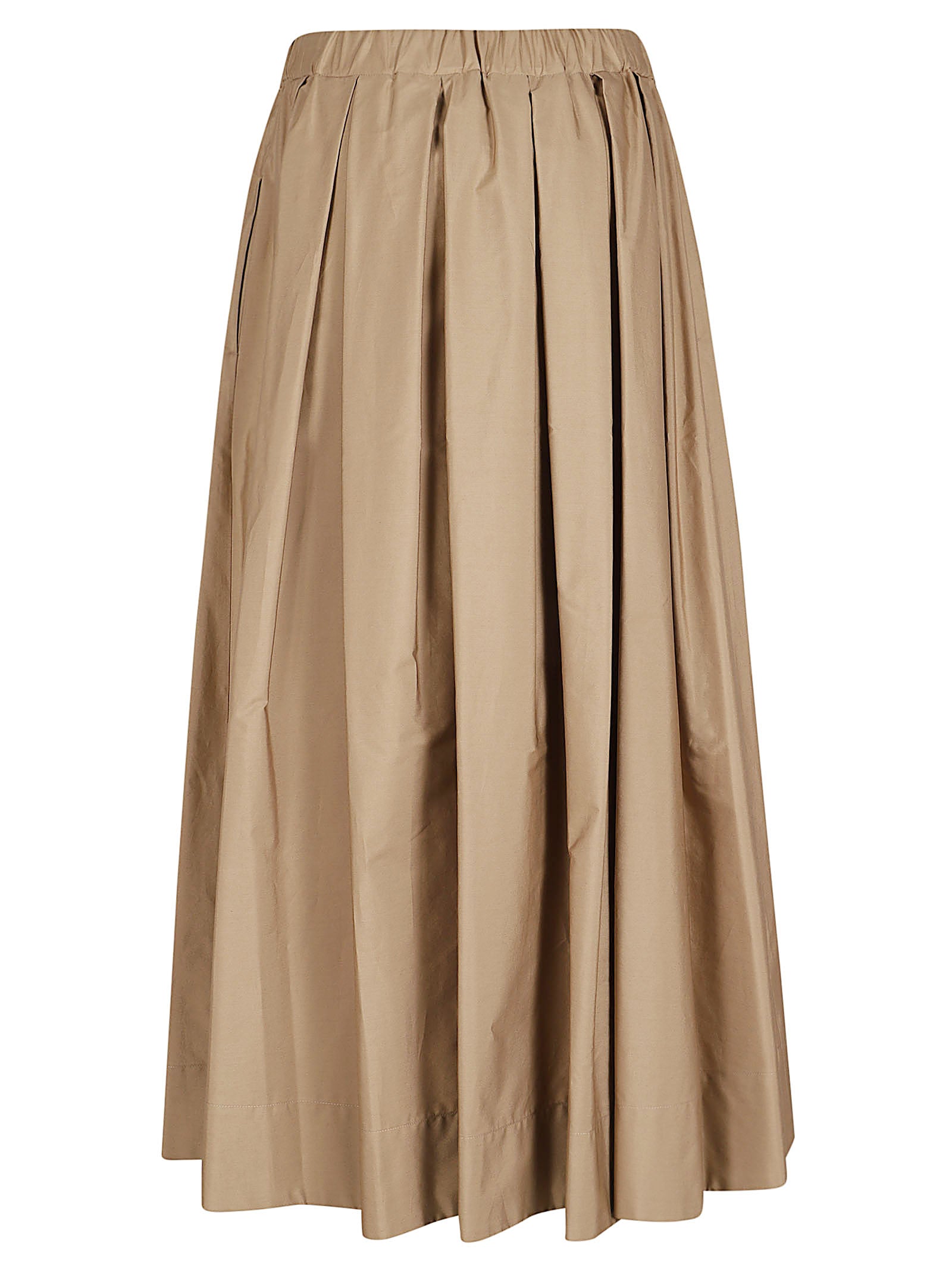 Voluminous Brown Cotton Pleated Skirt with Adjustable Waistband